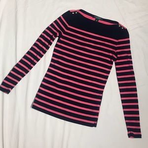 NWT Ralph Lauren Pink and Navy Stripes Boat Neck
